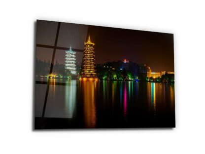 Banyan Lake Pagodas - China - Glass Wall Art