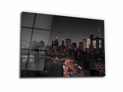 Black Red White New York - Glass Wall Art