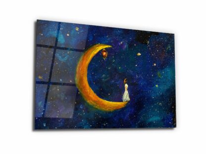 Girl on the Moon - Glass Wall Art