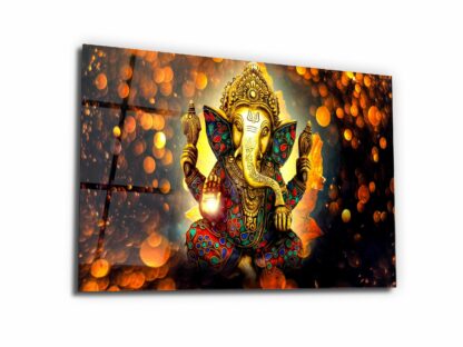 Golden Ganesha - Glass Wall Art