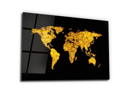 Golden and Black World Map - Glass Wall Art