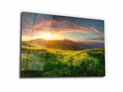 Green Plains and Mountains - Glass Wall Art