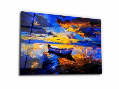 Lonely boat in The River of Color - Glass Wall Art