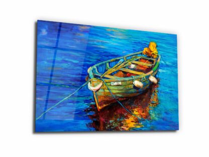 Oil Painting of a Boat on the Sea - Glass Wall Art