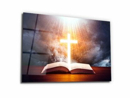 Rising Cross and The Bible - Glass Wall Art