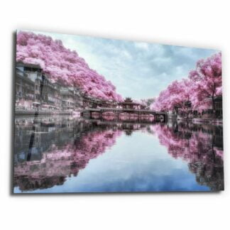 Sakura Trees of Sensi Lake - Glass Wall Art
