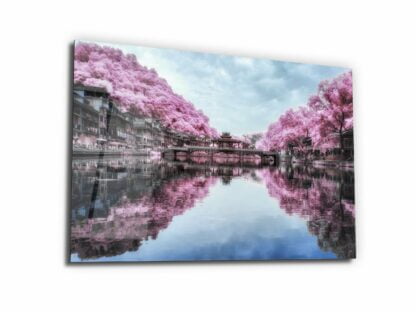 Sakura Trees of Sensi Lake - Glass Wall Art