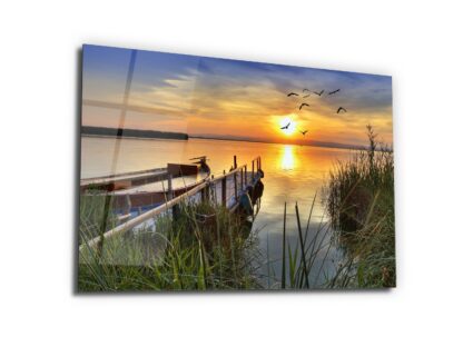 Sunset  at the dock - Glass Wall Art