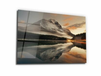 Surreal Mountain Lake Reflection - Glass Wall Art